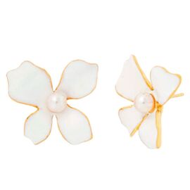 Золотые серьги женские с жемчугом Majorica Flowers