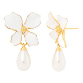 Золотые серьги женские с жемчугом Majorica Flowers