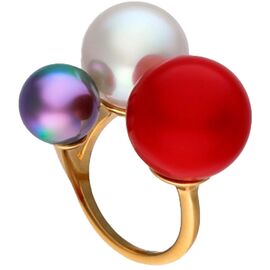 Золотое кольцо женское с жемчугом Majorica Twins & triplets, Размер (мм): 16,85-17,5