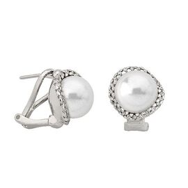 Серебряные серьги с круглым жемчугом и фианитами Majorica Exquisite