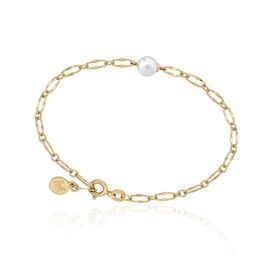 Золотой браслет цепочка тонкий с органическим жемчугом Majorica Cies