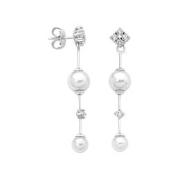 Серебряные серьги с жемчугом и фианитами длинные Majorica Brides