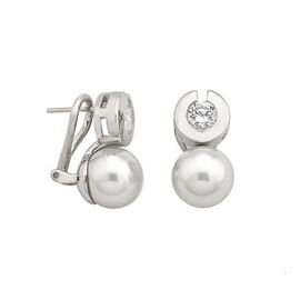 Серебряные серьги с органическим жемчугом и кубиками циркония Majorica EXQUISITE