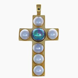 Золотой крест с органическим жемчугом Majorica Cruces
