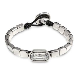 Серебряный браслет женский на коже с кристаллом Сваровски UNOde50 Anaconda