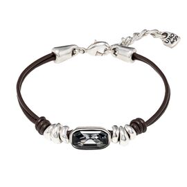 Кожаный браслет женский с серебряными вставками и кристаллом Сваровски UNOde50