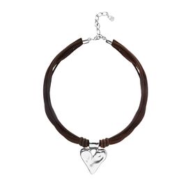 Кожаное колье с серебряным сердцем UNOde50 Beat