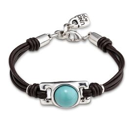 Браслет на кожаном ремешке с амазонитом в серебряной вставке UNOde50 DARLING