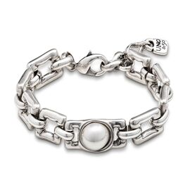 Серебряный браслет женский с квадратными звеньями и жемчужиной в центре UNOde50 Linda