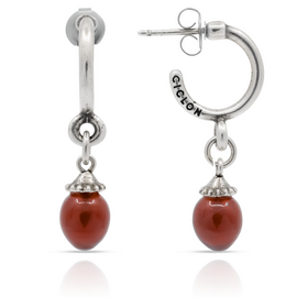 Серебряные серьги кольца с камнями бордовые Ciclon Azahara