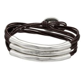 Кожаный браслет многослойный с серебром Не быть UNOde50 Not to be, Размер (мм): 155