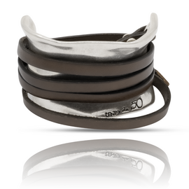 Серебряный браслет женский с кожаными полосами Ибица UnoDe50 Ibiza, Размер (мм): 155