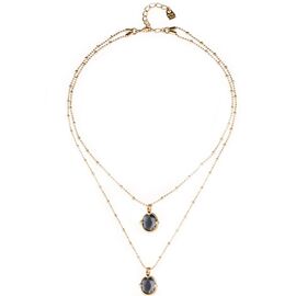Золотое колье двойное с черными кристаллами UNOde50