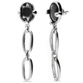 Серебряные серьги-цепи с черным кристаллом UNOde50