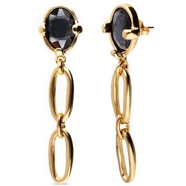 Золотые серьги-цепи с черным кристаллом UNOde50