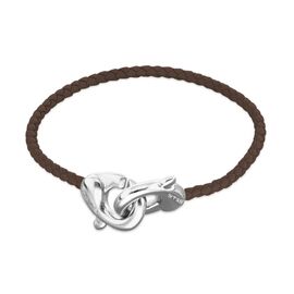 Кожаный коричневый браслет карабин с серебром UNOde50