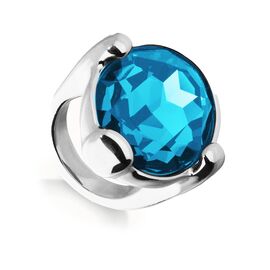 Серебряное кольцо женское с круглым голубым кристаллом UNOde50, Размер (мм): 16,3-16,7