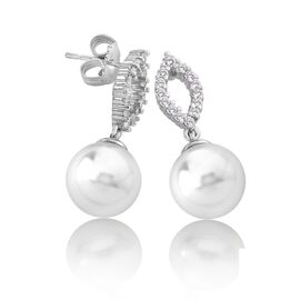 Серебряные серьги с  органическим жемчугом и кубиками циркония Majorica Tu Y Yo