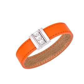 Кожаный браслет с жемчугом оранжевый Majorica Isla
