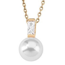 Золотое колье с белым жемчугом и фианитами Majorica Tu Y Yo