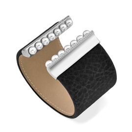 Кожаный браслет с серебряными вставками и жемчугом Majorica Isla