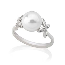 Серебряное кольцо женское с жемчугом и кубиками циркония Exquisite Majorica, Размер (мм): 17,5