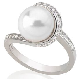 Серебряное кольцо женское с жемчугом и кубиками циркония Exquisite Majorica, Размер (мм): 16,85