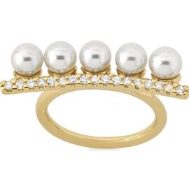 Серебряное кольцо женское с жемчугом и кубиками циркония Fine Silver Majorica, Размер (мм): 17,5