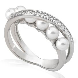 Серебряное кольцо женское с жемчугом и кубиками циркония Majorica Exquisite, Размер (мм): 16,85