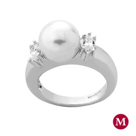 Серебряное кольцо с жемчугом и фианитами Majorica Timeless, Размер (мм): 16,85
