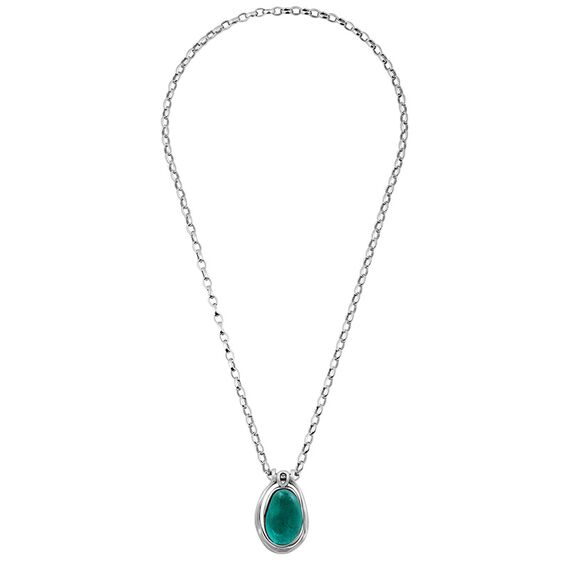 Серебряная цепочка женская с кулоном бирюзовая Ciclon Agata (90 см)