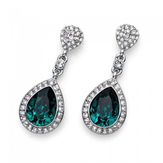 Серьги длинные с камнями Сваровски зеленые Oliver Weber Power emerald