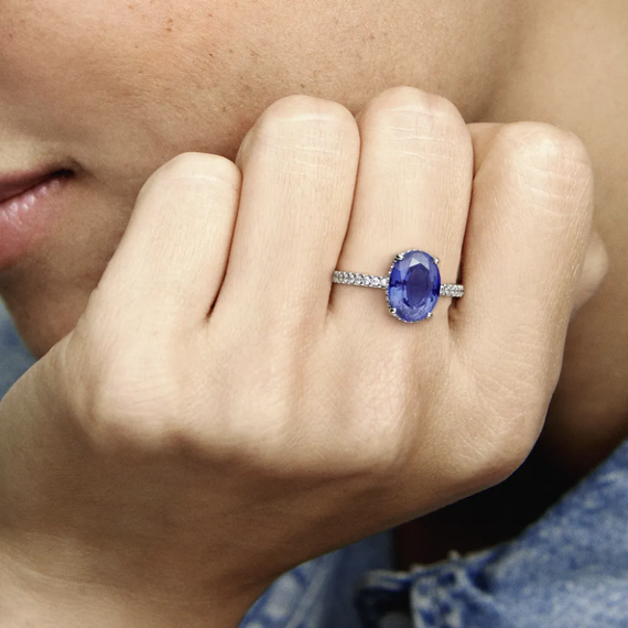 Серебряное кольцо женское с кристаллом Pandora Sparkling Statement Halo, изображение 6