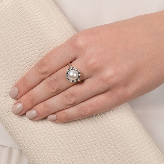 Серебряное кольцо с жемчугом и кристаллами Грациозность Pandora, Размер (мм): 17,5, изображение 4