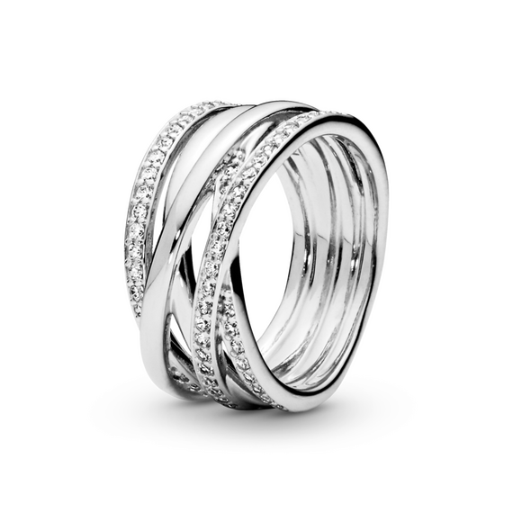 Серебряное кольцо женское с фианитами Pandora Moments