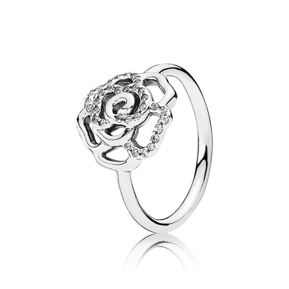 Серебряное кольцо с кристаллами Сияющая роза Pandora