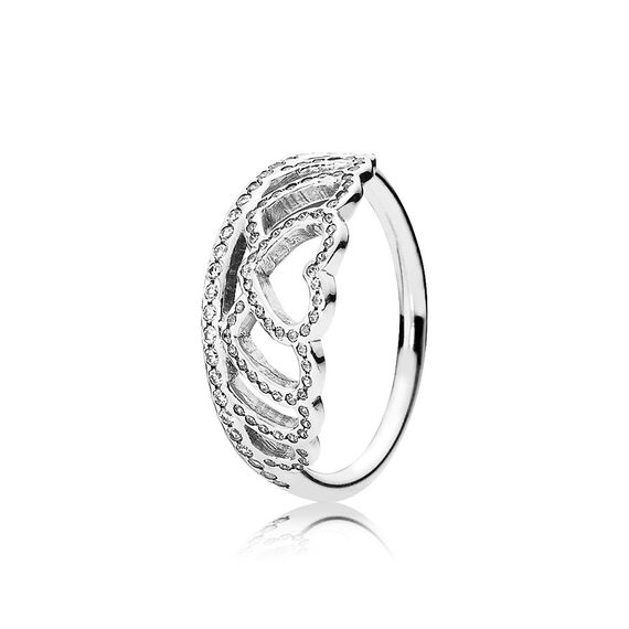 Серебряное кольцо женское с кристаллами Тиара из сердец Pandora, Размер (мм): 15,5