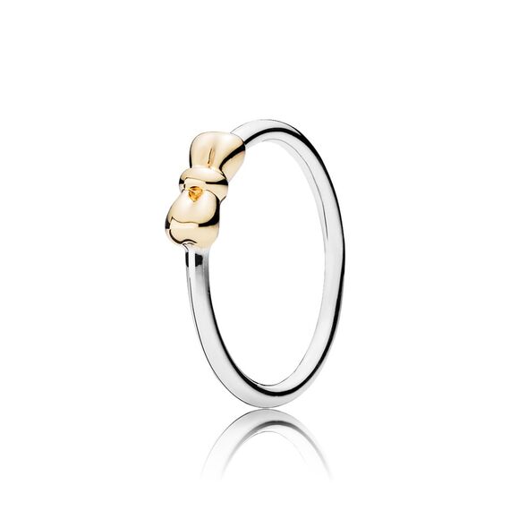 Серебряное кольцо женское с золотом Бантик Pandora, Размер (мм): 16,5