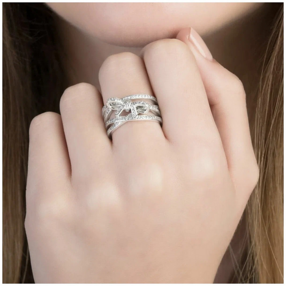 Серебряное кольцо женское с кристаллами Нежные чувства Pandora, изображение 3