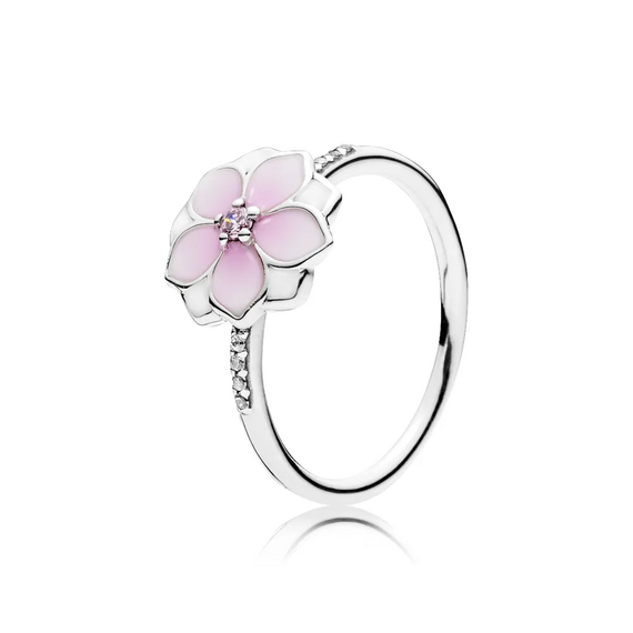 Серебряное кольцо женское с кристаллами Магнолия Pandora, Размер (мм): 15,5