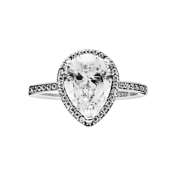 Серебряное кольцо женское с цирконием Сияющая капля Pandora Moments, изображение 2