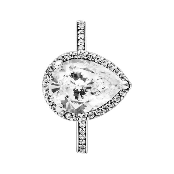 Серебряное кольцо женское с цирконием Сияющая капля Pandora Moments, изображение 3