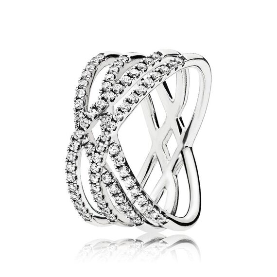 Серебряное кольцо женское с цирконием Космические линии Pandora Moments