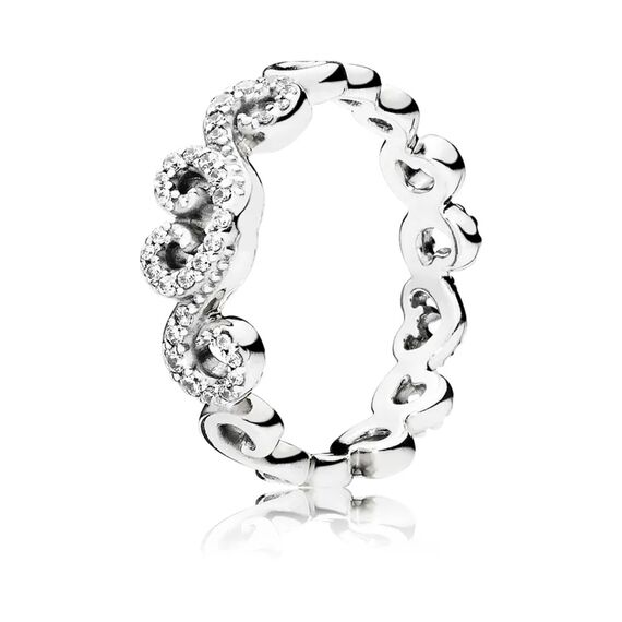 Серебряное кольцо с цирконием Ажурные сердца Pandora Moments, Размер (мм): 17,2