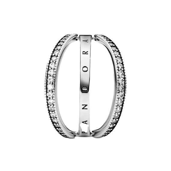 Серебряное кольцо женское с фианитами Pandora Logomania, Размер (мм): 17,2, изображение 3