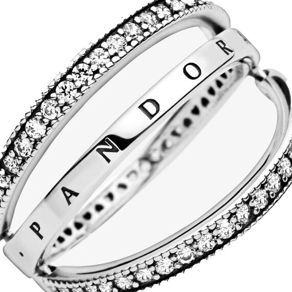 Серебряное кольцо женское с фианитами Pandora Logomania, Размер (мм): 17,2, изображение 4