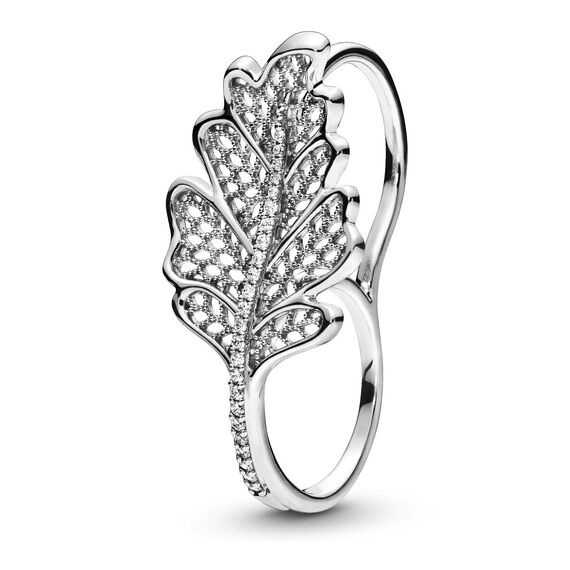 Серебряное кольцо женское с цирконием Листик дуба Pandora, Размер (мм): 15,5