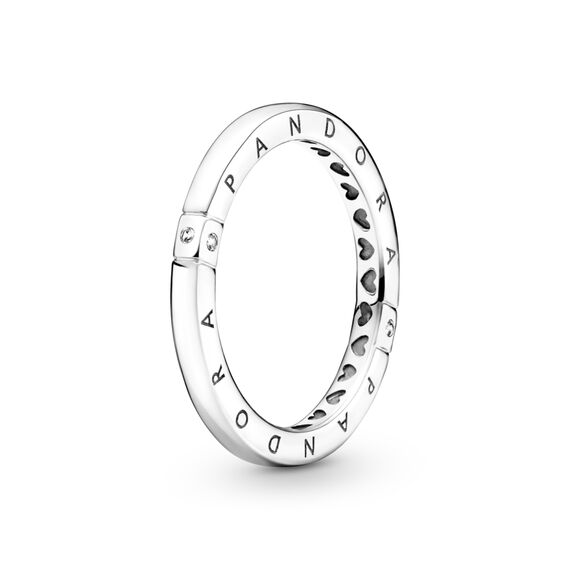 Серебряное кольцо женское с цирконием Логомания Pandora Moments