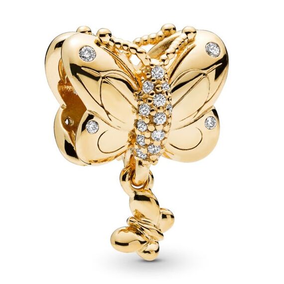 Золотая подвеска с кристаллами Бабочка Pandora Shine