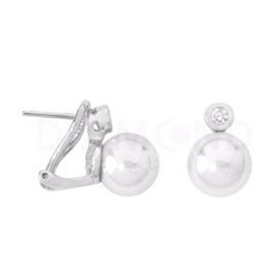 Серебряные серьги с белым жемчугом и кубиками циркония Majorica Classic